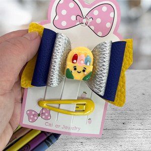 Back to School Hair Bow Faux Leather for Girls & Toddler Snap Clips Kindergarten